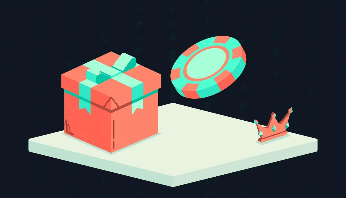 Isometric gift box with casino chip and crown